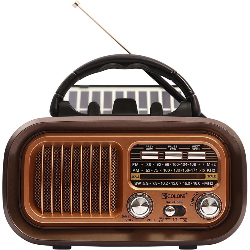 Retro-Radio mit Bluetooth: AM/FM/SW-Radio, nostalgisches Radio mit Solarladefunktion und 5-W-Lautsprecher, tragbares Multimediasystem für Zuhause,