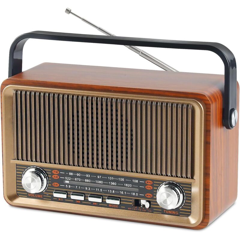 Retro-Radio mit Bluetooth, nostalgisches Kofferradio, klein, AM/FM/SW3, USB/TF/AUX, wiederaufladbar, Küchenradio, Vintage-Radio für Küche, Büro,
