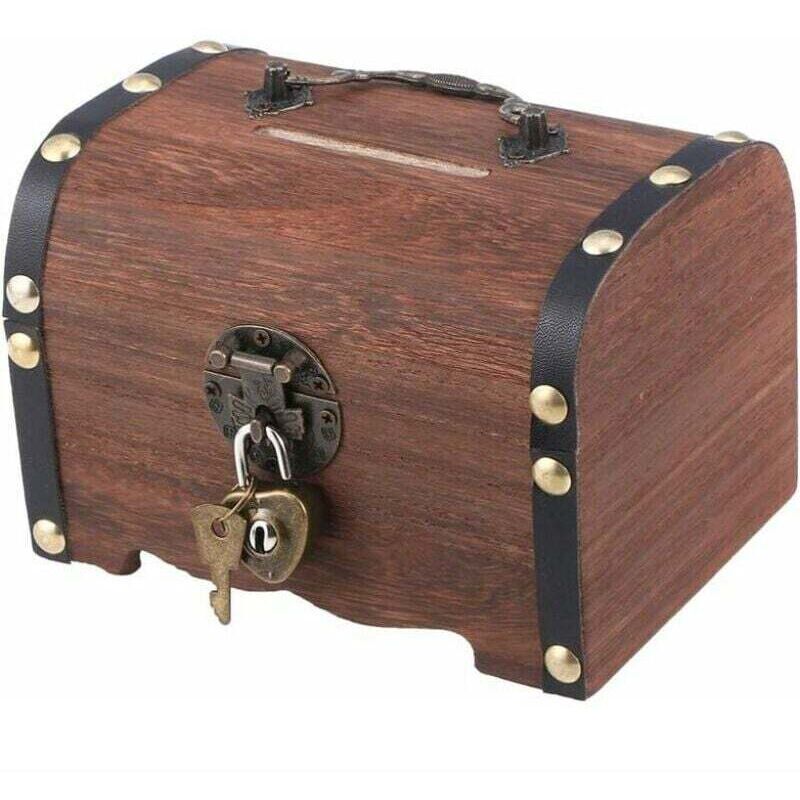 Retro-Spardose aus Holz, kleine antike Holzbox, dekorative Spardose, Aufbewahrungsbox für Geld, Hochzeitsgeschenk, Dekoration für Zuhause