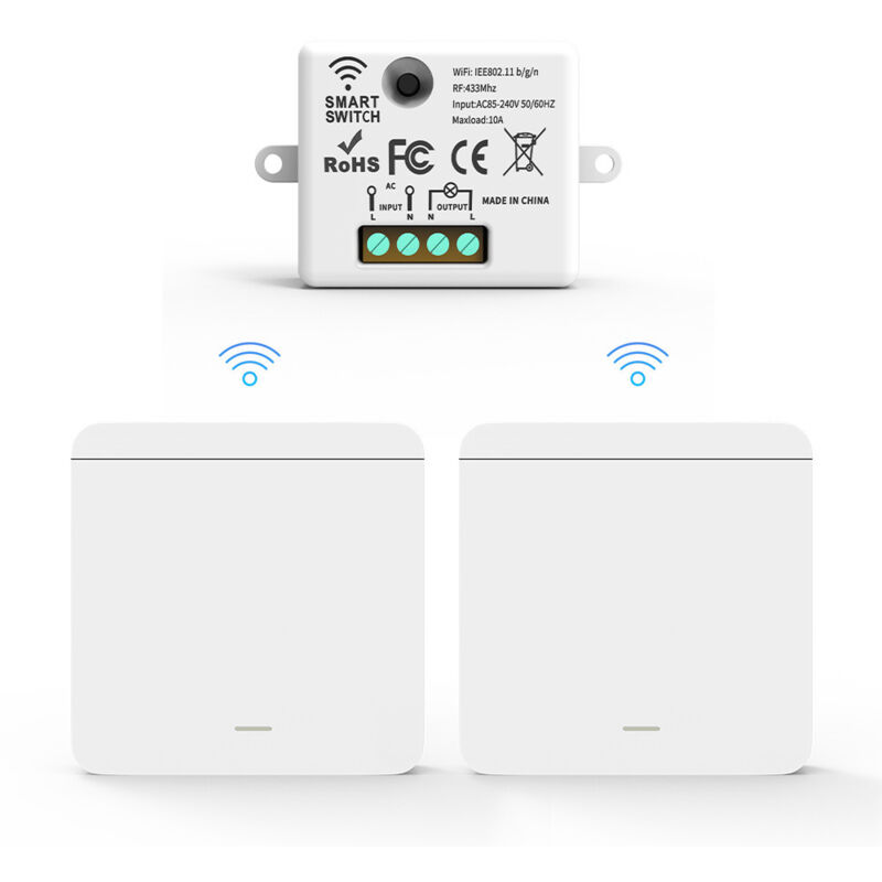 RF433 Kabelset mit 1 Empfänger und 2 Wandschaltern. Kabellose Lichtschalter kabellos kabellos mit Sender und Empfänger Controller 10A 240V