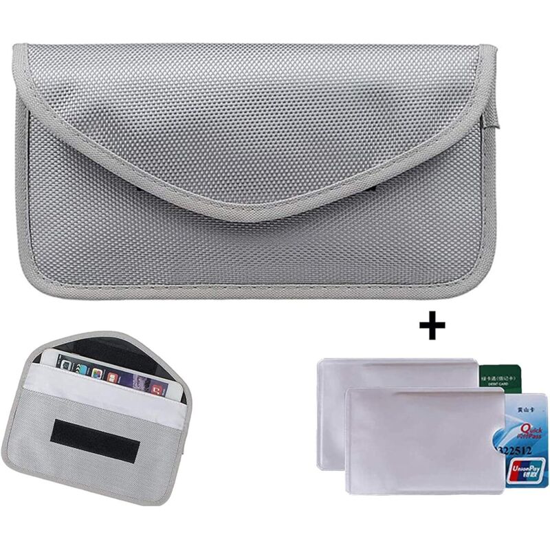 RFID-Signalblocker-Tasche 2 x RFID-Kreditkartentaschen Diebstahlsichere Faraday-Tasche für Autoschlüsselanhänger und Handy-Blocker-Tasche – (Grau)