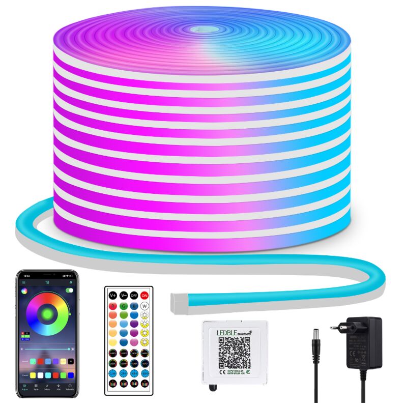 RGB-Neon-LED-Streifen, 5 m – 300 LEDs, flexibler LED-Streifen für den Innen- und Außenbereich, App-/Fernbedienungssteuerung, verschiedene Modi, IP65