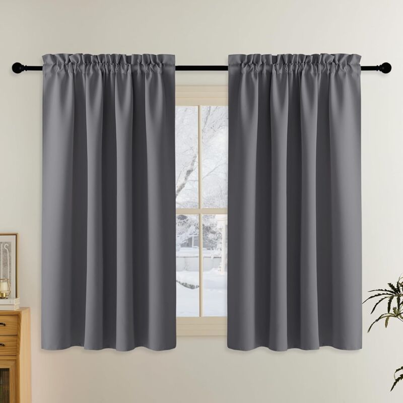 Set mit 2 Gardinen mit Stangendurchzug, blickdicht, für kleine Fenster, Schlafzimmer, Schränke, Türen oder Küchen, B 132 x H 160 cm, Grau