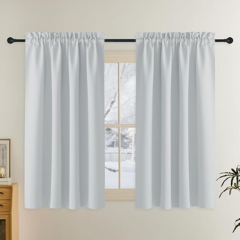 Set mit 2 Gardinen mit Stangendurchzug, blickdicht, für kleine Fenster, Schlafzimmer, Schränke, Türen oder Küchen, B 132 x H 114 cm, Weiß