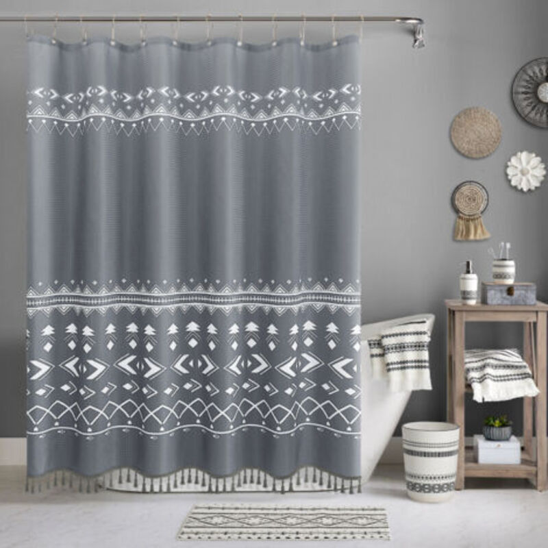 Duschvorhang 180 x 180 cm Boho-Duschvorhang Grau Wasserdichter bedruckter Duschvorhang aus Polyester