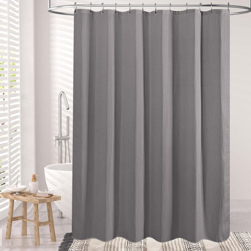 Dunkelgrauer Duschvorhang, 120 cm x 180 cm, 1-teilig, Polyester-Duschvorhang mit Metallkugelring, Waffelgewebe-Duschvorhang für Badezimmer