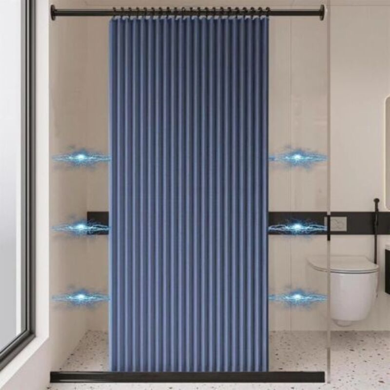 Faltbarer und wasserdichter Duschvorhang, magnetischer Duschvorhang, dicker Leinen-Duschvorhang, ungefüttert, blau, 100 cm x 200 cm