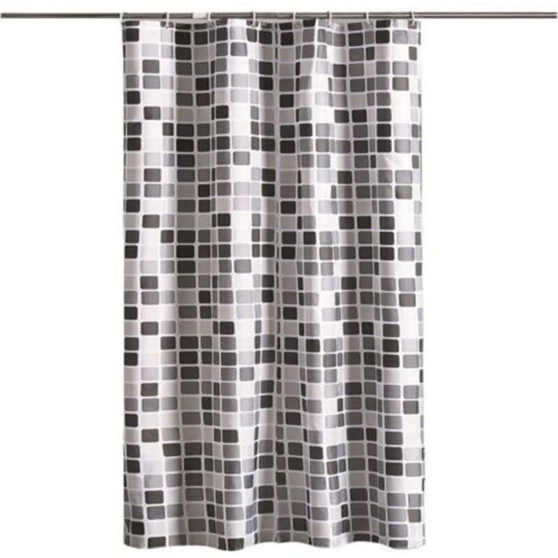 Duschvorhang, Schwarz und Weiß Duschvorhang, Mosaik Duschvorhang, 8 Haken, für Badezimmer, Toiletten (120 x 180 cm, Mosaik)