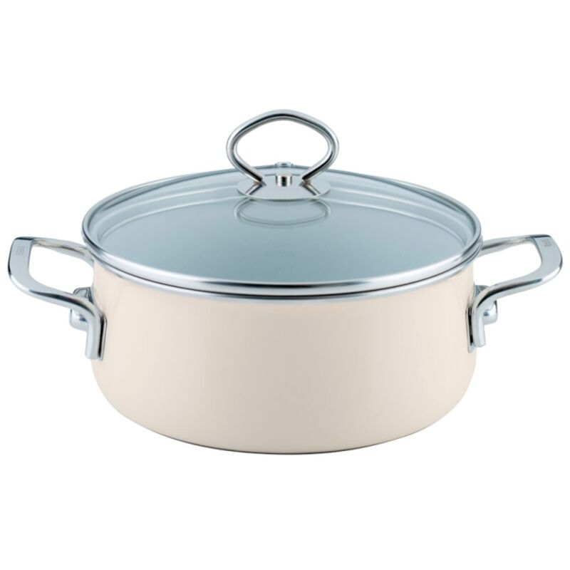Riess Kasserolle mit Glasdeckel Ø20cm 2L Avorio Emaille