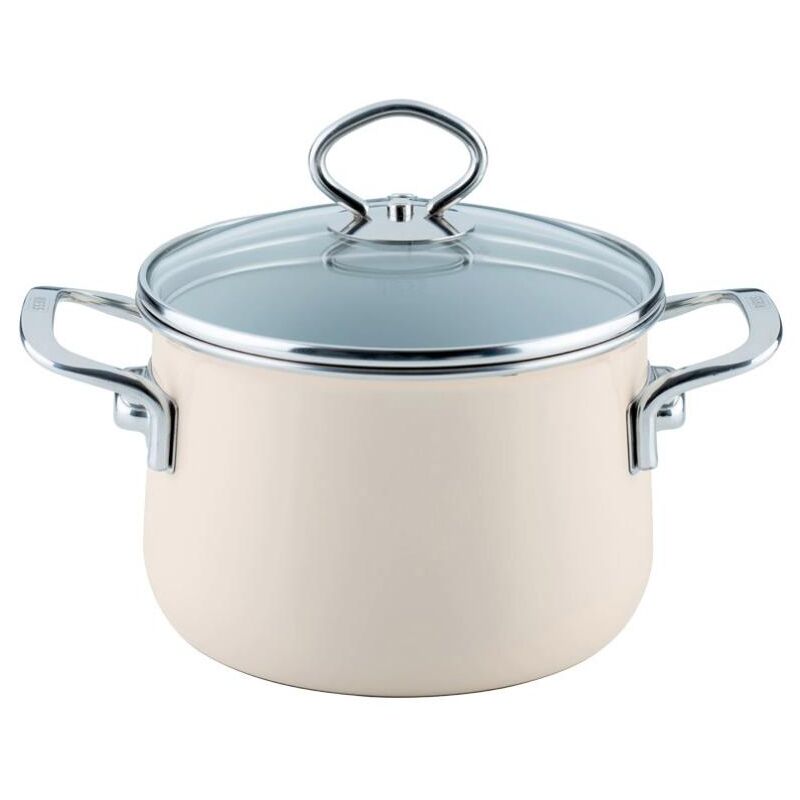 Riess-kelomat - Riess Nouvelle Avorio Fleischtopf mit Glasdeckel Ø20cm, 4 Liter Emaille extrastark