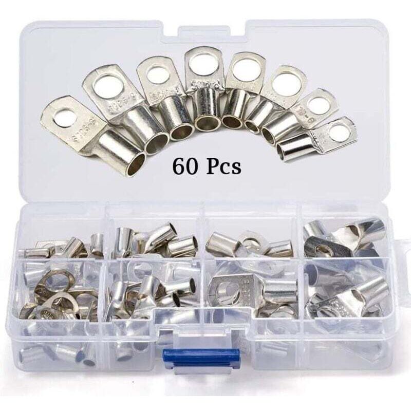 Ringkabelschuhe, 60er-Packung, verzinntes Kupfer, Schraubloch, Drahtanschlussklemmen, Kabelschuhe, SC-Autobatterie (silber)
