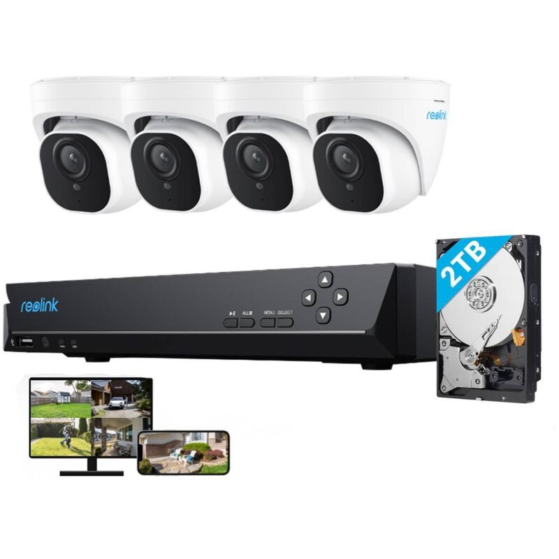 8MP Überwachungskamera Set Outdoor, 4X 8MP PoE Dome Überwachungskamera+8CH 2TB hdd nvr, Personen-/Fahrzeugerkennung, 30m Nachtsicht, 24/7 Schutz