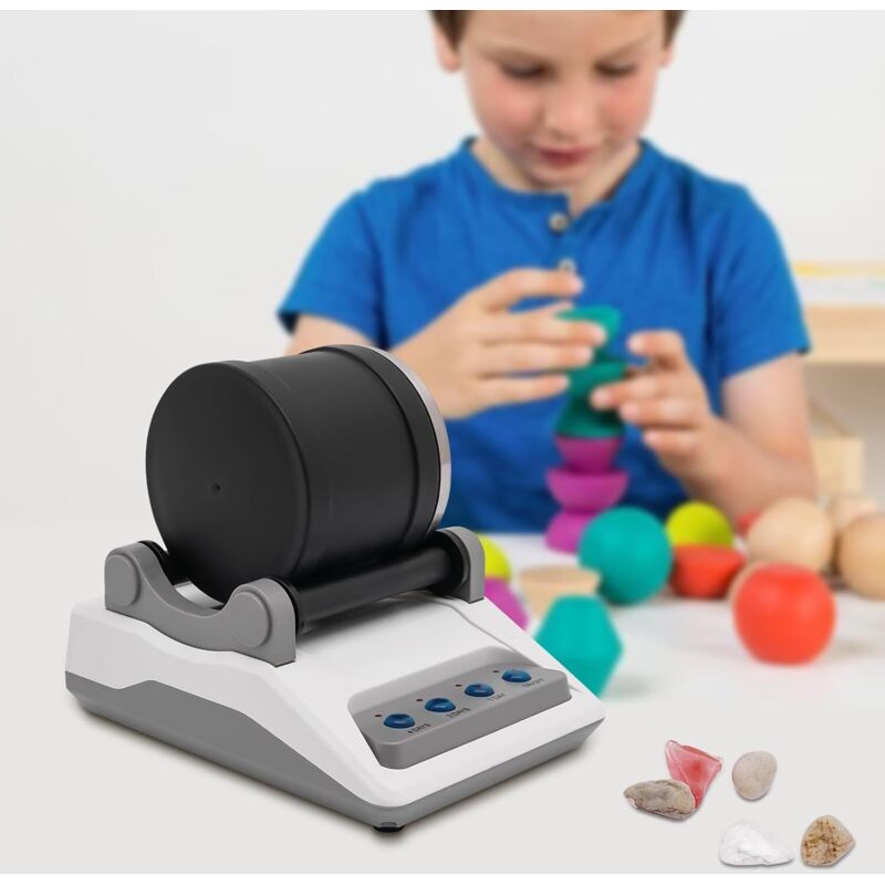 Rock Tumbler Set Steinpoliermaschine, Polierkörner Schmuckbefestigungen Edelsteine Poliermaschine Rosenquarz Stein DIY Kit, 7-Tage Timer für