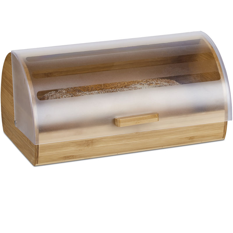 Relaxdays - Rollbrotkasten Bambus, groß, aromadicht, Brotkasten klappbar mit Rolldeckel, hbt: 19 x 38 x 26 cm, Holz, natur