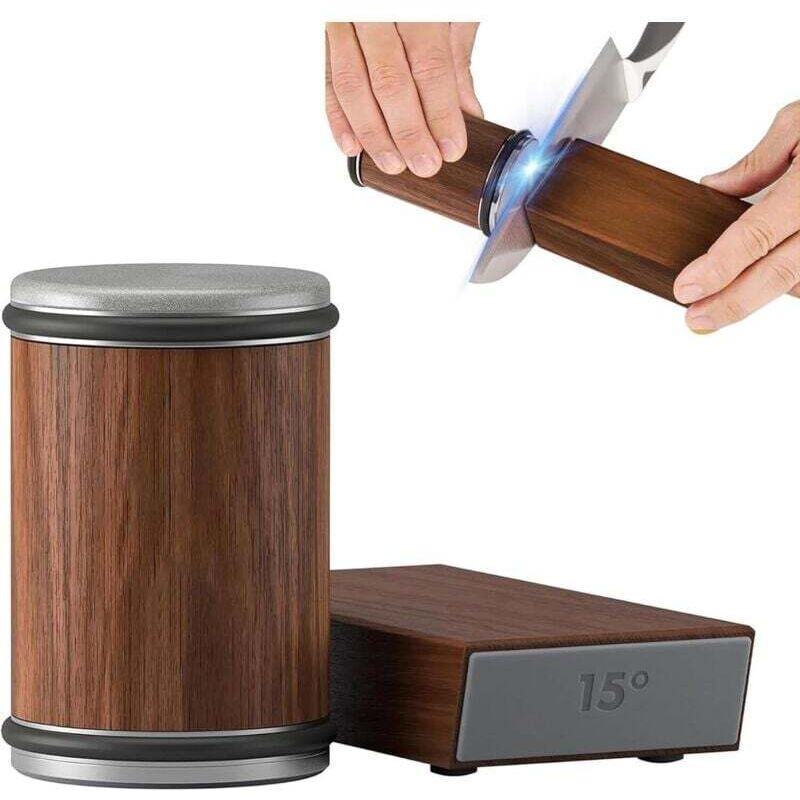 Rollenmesserschärfer für Küchenmesser mit industriellem Diamantschärfer (15 und 20 Grad, braun) – 1 Stück