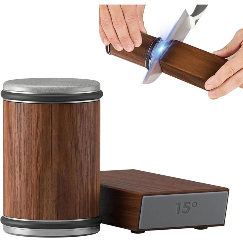 Rollenmesserschärfer, mit 15 und 20 Grad Industrie-Diamant-Messerschärfer, Rollenmesserschärfsystem für Küchenmesser (braun) – 1 Stück