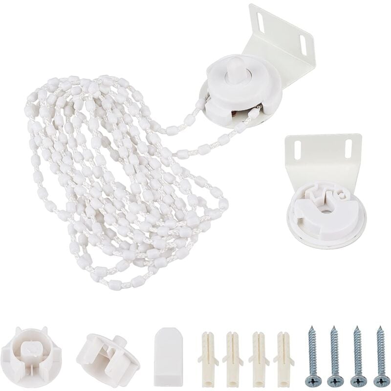 Rollo-Kupplung für 38 mm Außenrohr, Rollo-Halterungen, Fensterdekorations-Hardware mit Metallhalterungen, Perlenkette, Schrauben (weiß)
