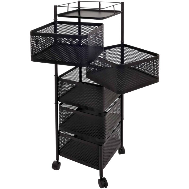 HHG - Rollregal 439, Rollwagen Multifunktionsregal Aufbewahrung Küche, rollbar Körbe schwenkbar Eisen 94x30x30cm schwarz