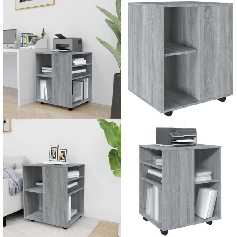 Rollschrank Grau Sonoma 60x53x72 cm Holzwerkstoff - Schreibtischorganisation - Aufbewahrungsraum - Bürobedarf - Rollcontainer - Mobiler Schrank
