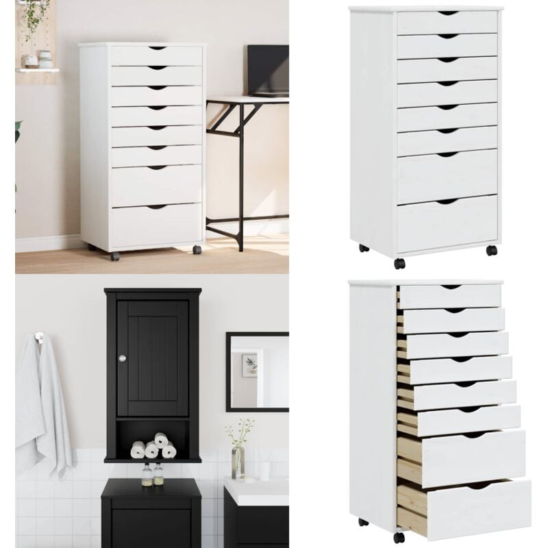 Rollschrank mit Schubladen moss Weiß Massivholz Kiefer - Schreibtischorganizer - Bürobedarf - Regalsystem - Aufbewahrungsbox - Sideboard - Home &