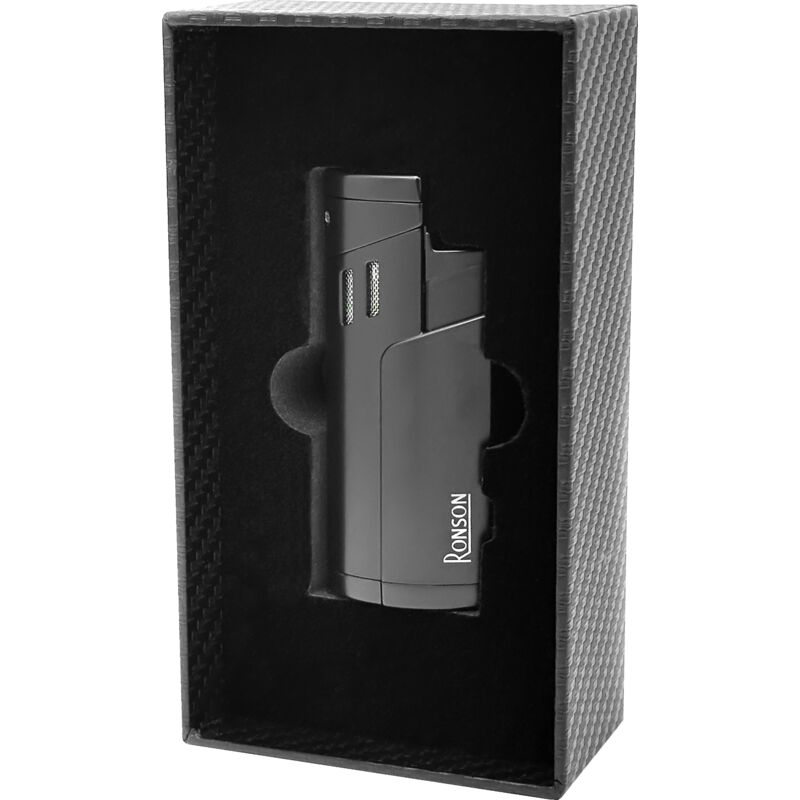 RONSON CYCLON BLACK 3 JET Feuerzeug mit Zigarrenlocher, Glühfaden