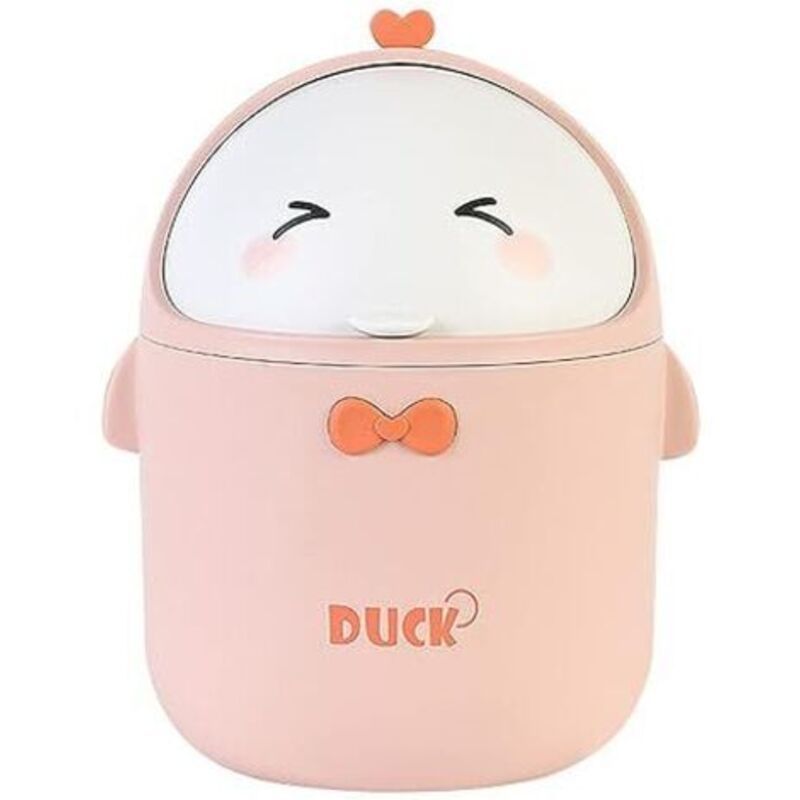 (Rosa) Mini-Schreibtisch-Mülleimer mit Deckel, tragbarer niedlicher Cartoon-Stil Mülleimer, Büro-Mülleimer, kleiner Badezimmer-Mülleimer, für