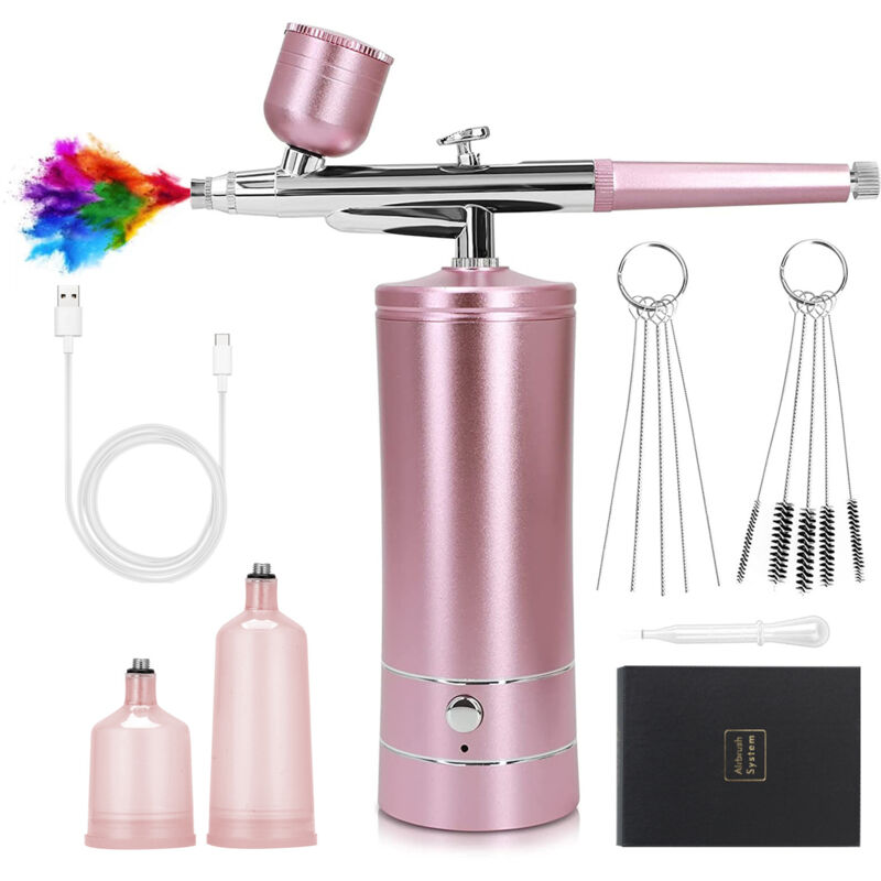 Roségold) Kabelloses Airbrush-Set mit Kompressor, tragbare Mini-Airbrush, wiederaufladbare Nagel-Airbrush, Modellmalerei