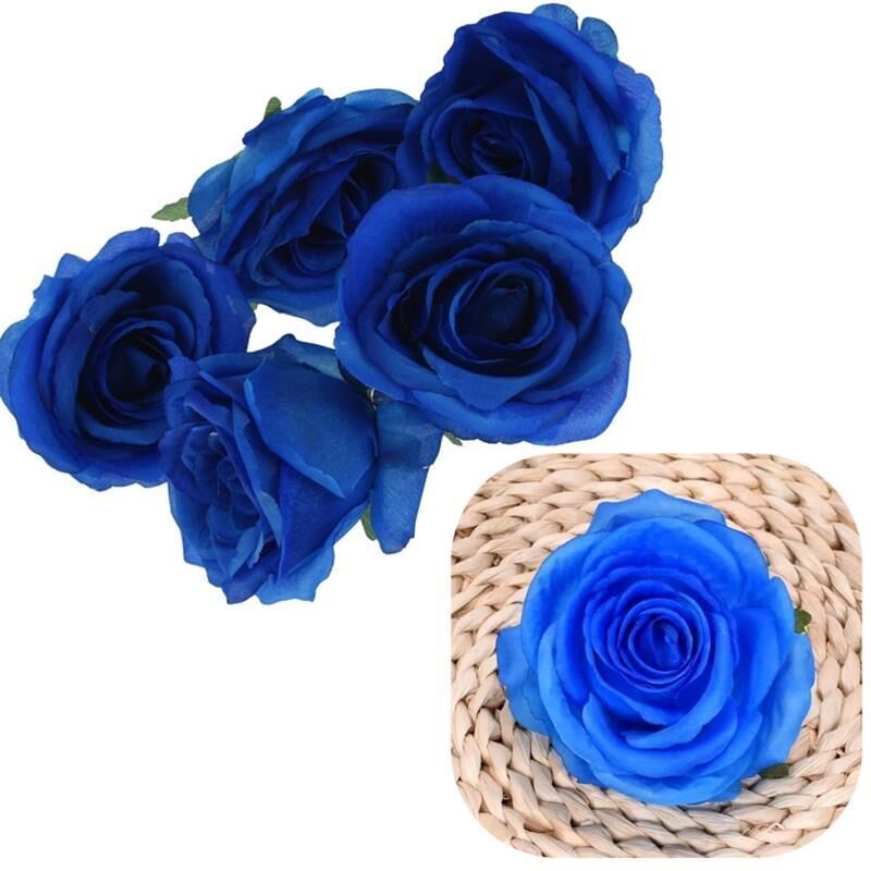 Rosenkopf Kunstblumen für Arrangement Dekoration 5 Stück - Blau