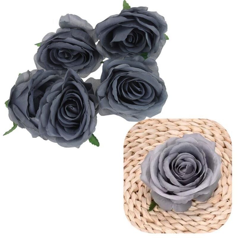 Rosenkopf Kunstblumen für Arrangement Dekoration 5 Stück - Grau
