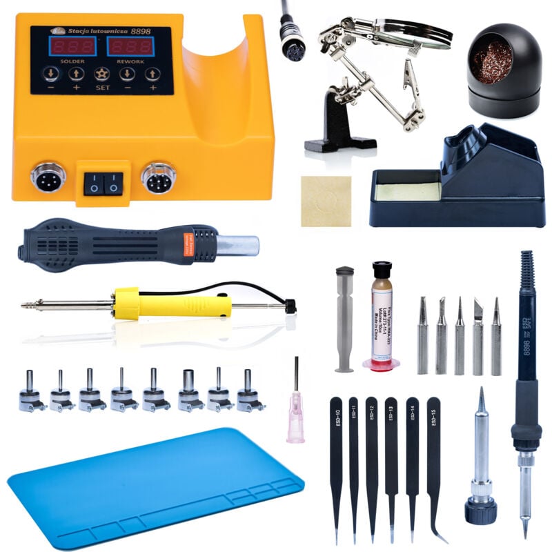 Rosfix Set Lötstation OH660 – 2-in-1 Heißluft- & Kolbenlöten 660 W, LED-Display, 100–500 °C Zubehör: Düsen, Spitzen, Flux, Pinzetten Löttechnik &