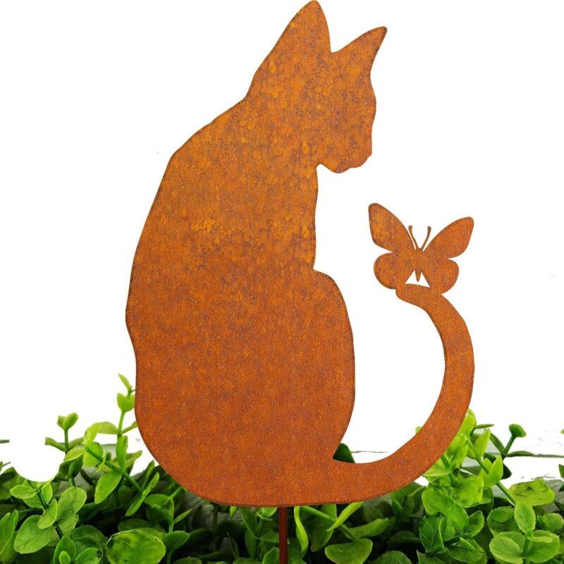 Gabrielle - Rostige Katze Gartendeko für Blumentopf, natürliche Rostpatina, Gartendeko Blume Retro für Garten, Terrasse, Balkon Metall