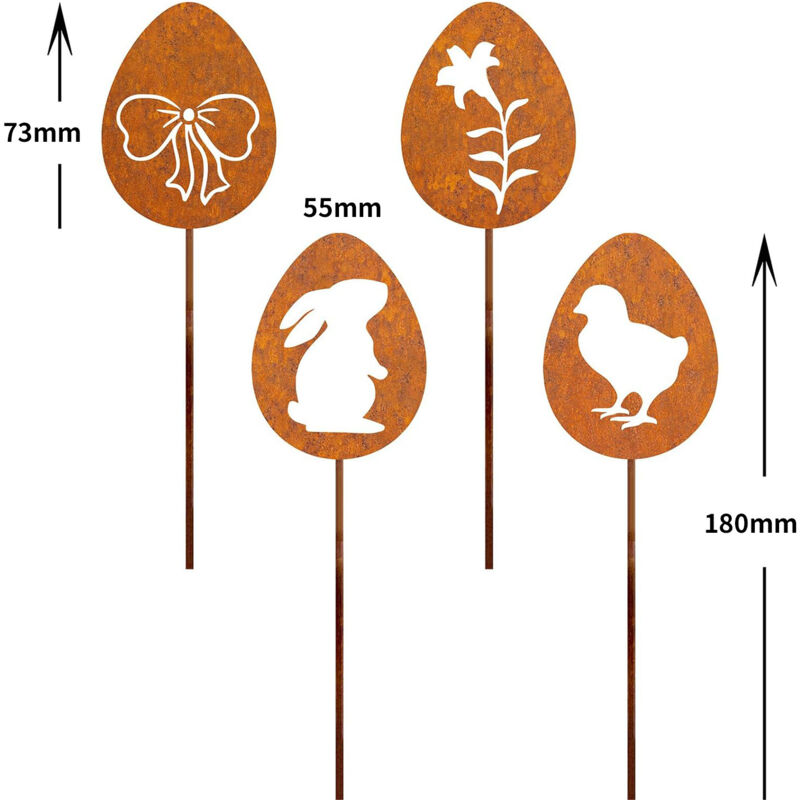 Rostige Ostereier Gartendeko, Natürliche Rostpatina, Retro Blumen Gartendeko für Garten Terrasse Balkon