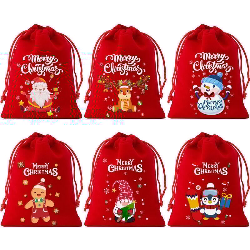 Rote Weihnachtsbeutel mit Kordelzug – wiederverwendbare Geschenkbeutel aus Samt für Weihnachtsgeschenke – Partygeschenkbeutel, 18er-Pack – großer