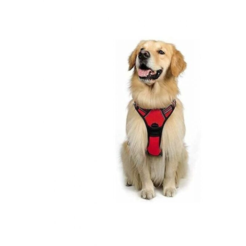 Rotes, reflektierendes, verstellbares Anti-Zug-Hundegeschirr, l, großes Hundegeschirr mit vorderem Leinenhaken zum Wandern, Reisen, Auto, American