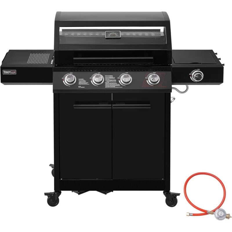 Royal Gourmet 4+1Brenner Gasgrill, 15,5 kW mobiler Gasgrill, Grillwagen mit Sichtfenster, Outdoor Gasgrill, BBQ Gasgrill für Terrasse, Garten und