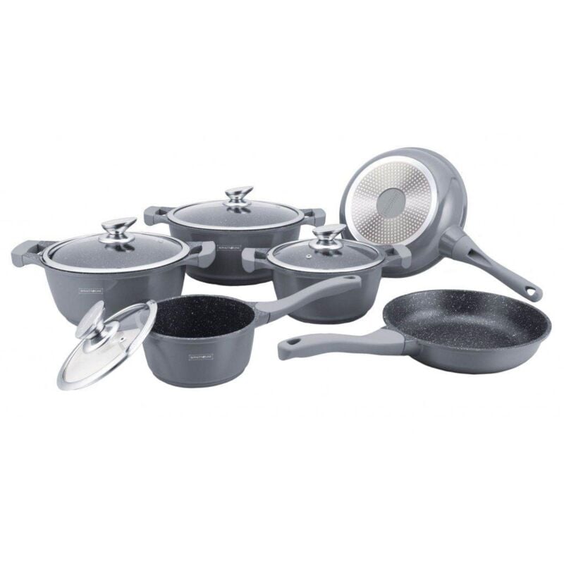 Bratpfannen und kochtopfset 6 kochgeschirr - grau