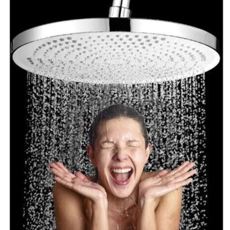 Runde 25-cm-Hochdruck-Duschplatte, große fest installierte Dusche, wassersparende Dusche, Antikalk-Duschplatte, Universaldusche (Silber)