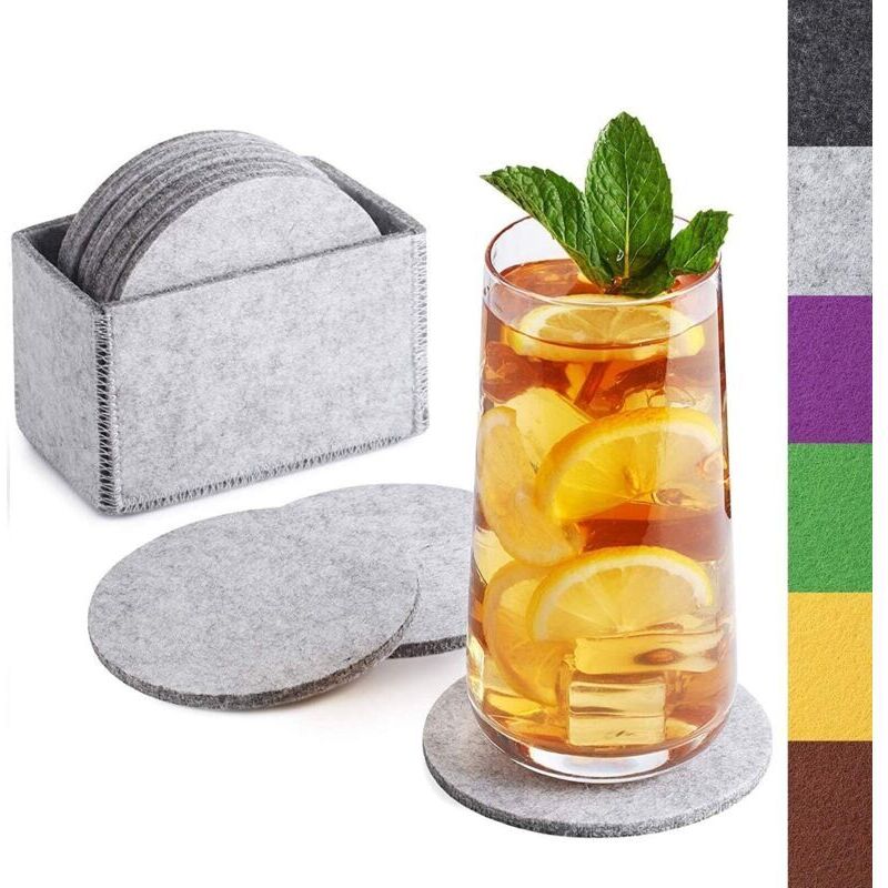 Runde Filzuntersetzer für Gläser – 10er-Set in einer Box – hellgraue Designer-Untersetzer für Getränke, Tassen, Bar und Gläser – Hochwertige