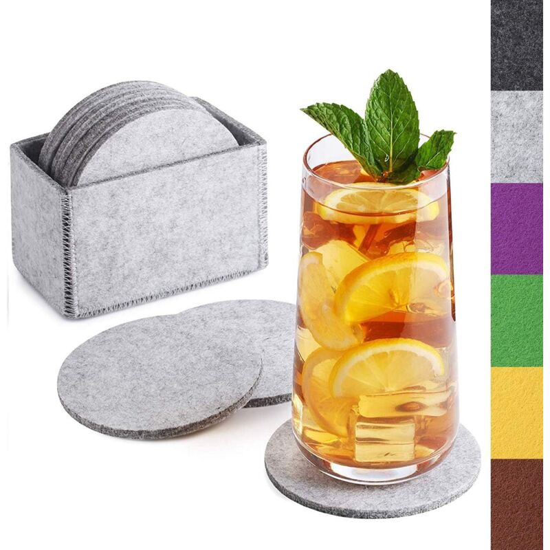 Runde Filzuntersetzer für Gläser – 10er-Set in einer Box – Hellgraue Designer-Untersetzer für Getränke, Tassen, Bar und Gläser – Hochwertige