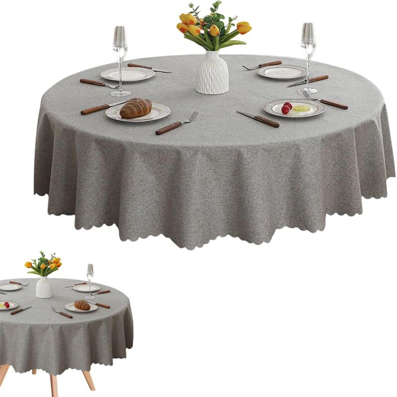 Runde Tischdecke, 120 cm Durchmesser, Gartentischdecke, runde Tischdecke aus Baumwolle und Leinen, moderne, waschbare Tischdecke, für Esszimmer,