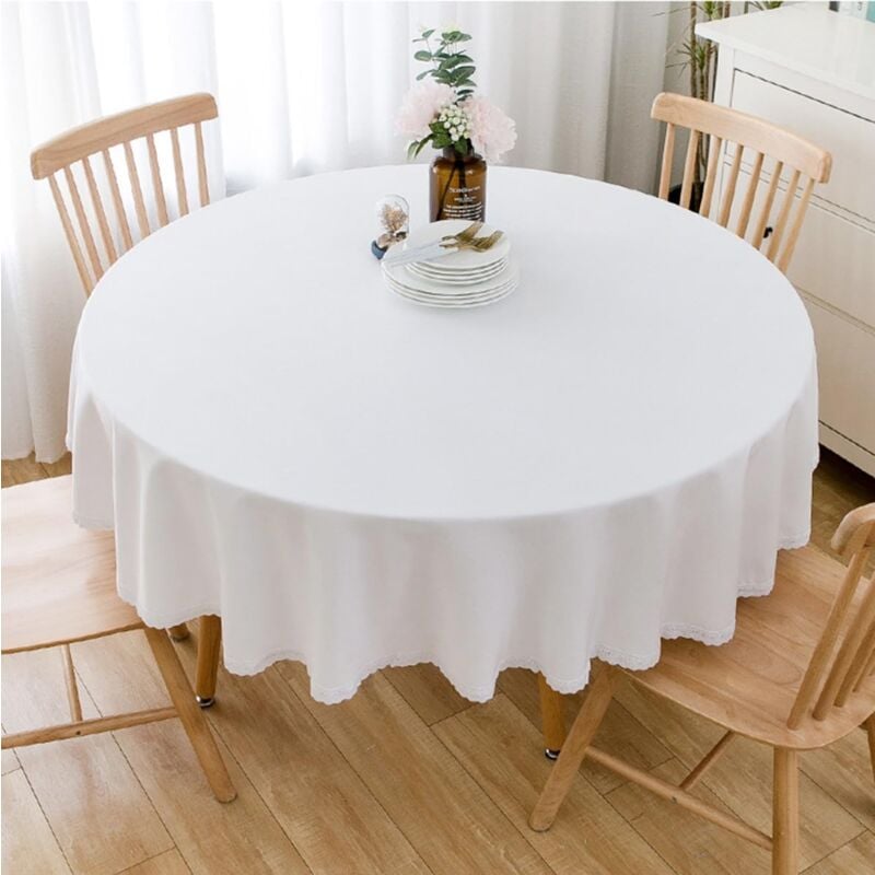 Jn.songs - Runde Tischdecke, Dekorative Einfarbige Tischdecke für Wohnzimmer, Esszimmer, Balkon, Garten Weiß - 180cm