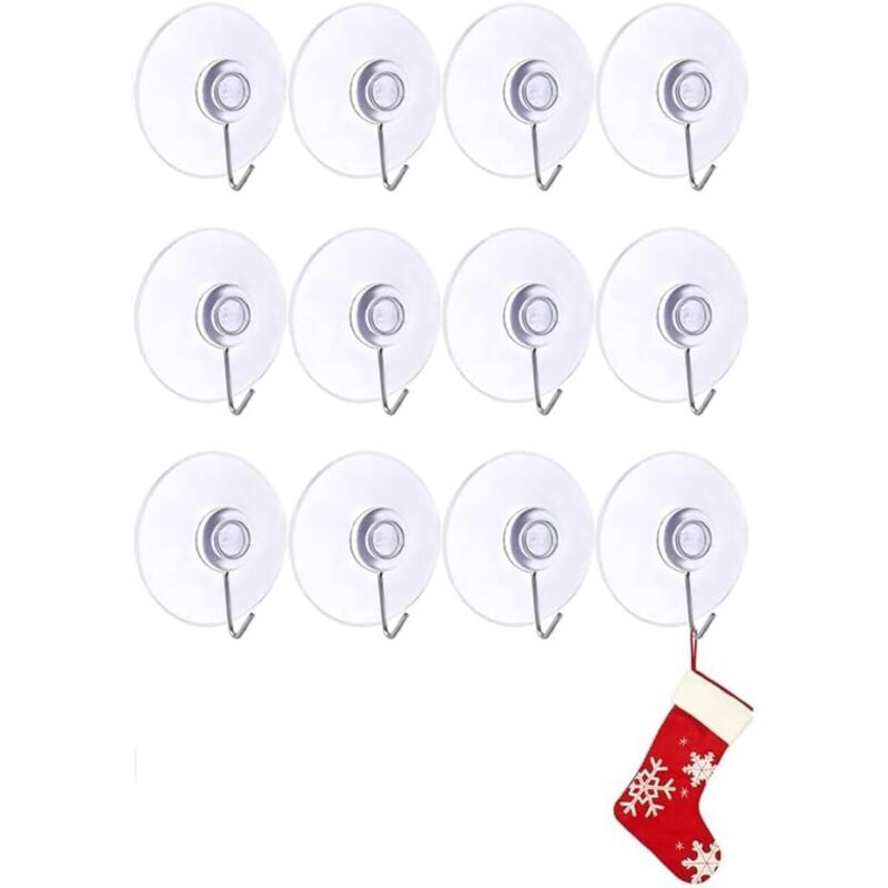 Bluedeer - Runden Saugnapf Haken ,12 Stück Saugnäpfe mit Haken Metallhaken, 40mm Wandhaken mit saugnäpfe,ür Küche Spiegel Weihnachtsdeko