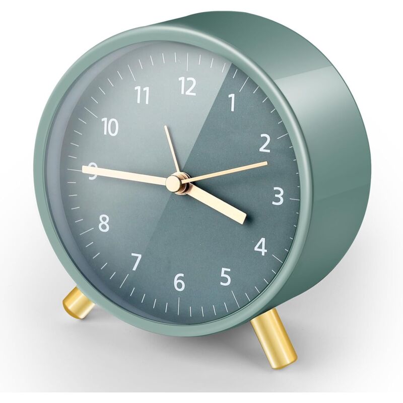 Runder analoger Wecker ohne Ticken, Wecker mit Metallgehäuse und Nachtlicht, batteriebetriebener Wecker für Büro, Schlafzimmer, Erwachsene und Kinder