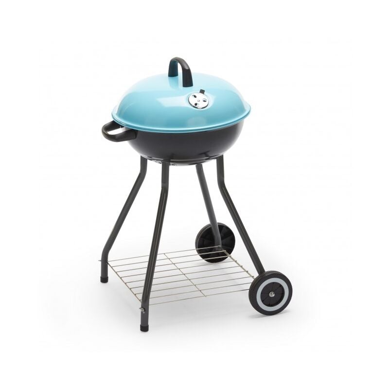 Runder Holzkohlegrill 51,5 x 42,2 x 83,2 cm, hellblau und schwarz mit Stahlstruktur – Gorizia