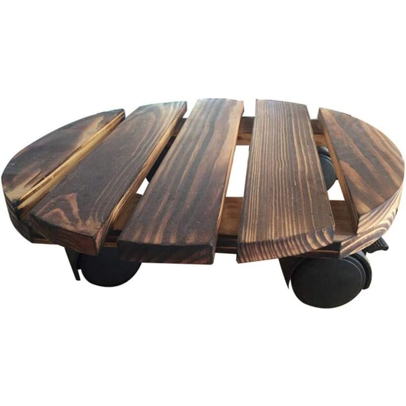 Runder Pflanzen-Caddy aus Holz mit rollenden Rädern, beweglicher Pflanzen-Roll-Blumentopf-Ständer für Zuhause, Garten, drinnen und draußen, 30 x 30 cm