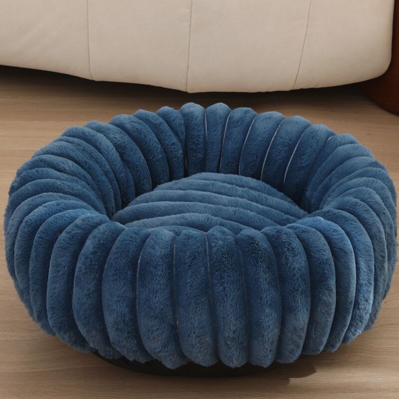 Rundes Katzen- und Hundebett aus weichem marineblauem Stoff, 50 cm Durchmesser, extra großes Katzen- und Hundebett, warmes Bett für den Winter