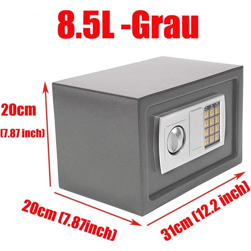 Dayplus - Safe Tresor mit Schlüssel mit Elektronischem Zahlenschloss Möbeltresor Wandtresor Numerische Digital Elektronische Sicher, 8.5L -Grau