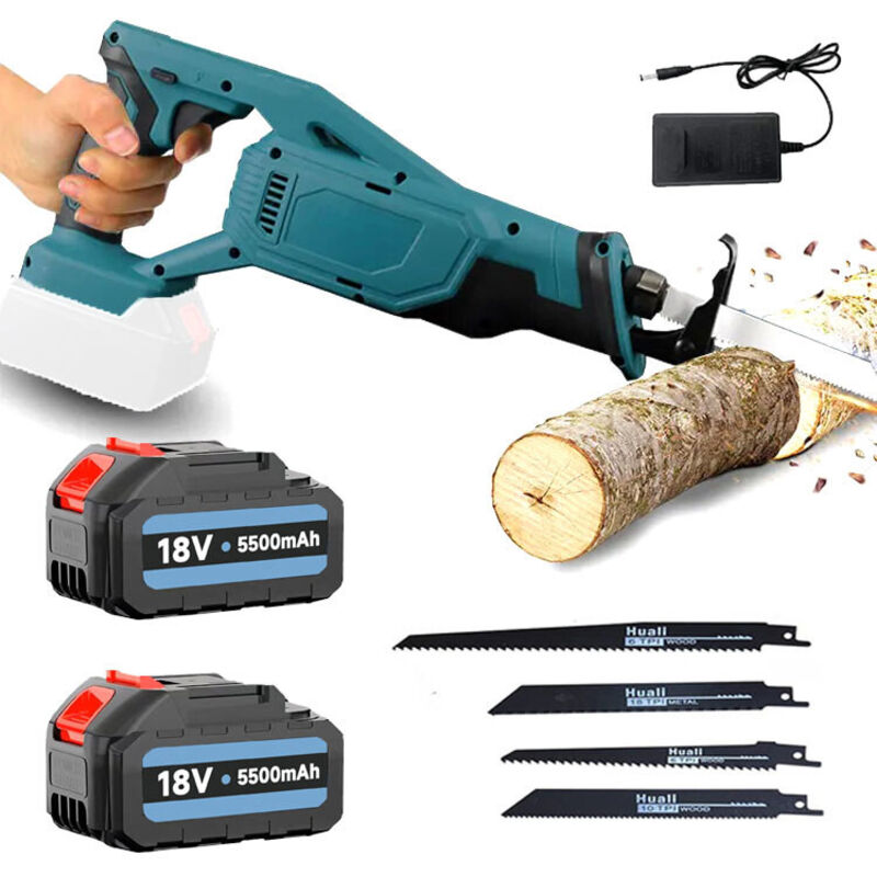 Sägeblatt, Akku-Sägeblatt, Säbelsägeblatt, 4x Blatt, für Holz Kunststoff und Metall, 2x Akku und 5500mAh Ladegerät, kompatibel mit Makita Akku
