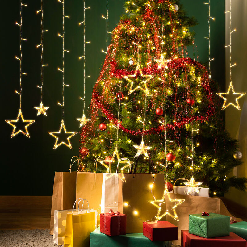 2m Sterne Lichtervorhang Innen, LED Lichterkette Outdoor Hängend, Weihnachtsdekoration Beleuchtung Weihnachten Stern mit 8 Modi und Memory-Funktion,