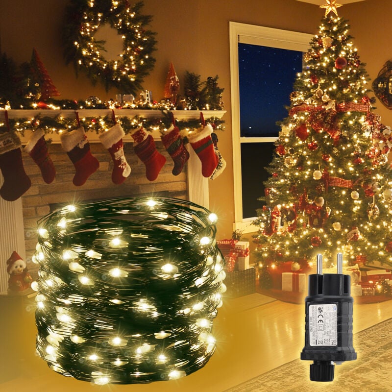 LED Kupfer Lichterkette Weihnachtsbeleuchtung für Innen & Außen Deko 10m Grüner-Kupferdraht, Warmweiß